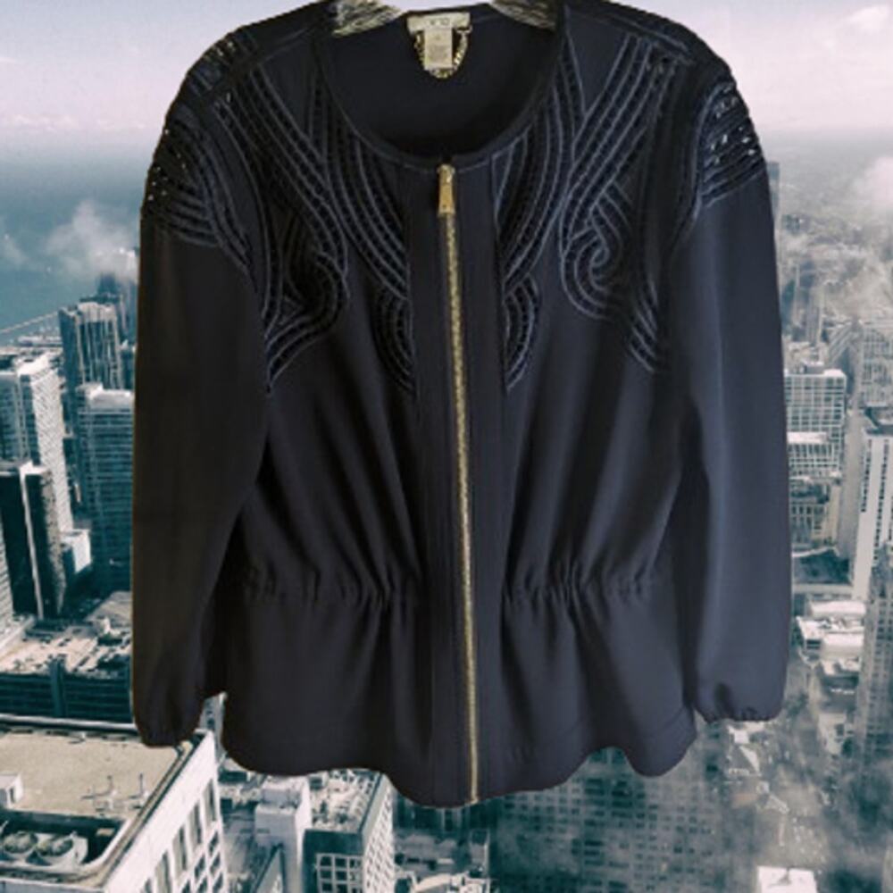 Cache 12 Black Zip Front With Accent Embroidery L… - image 1